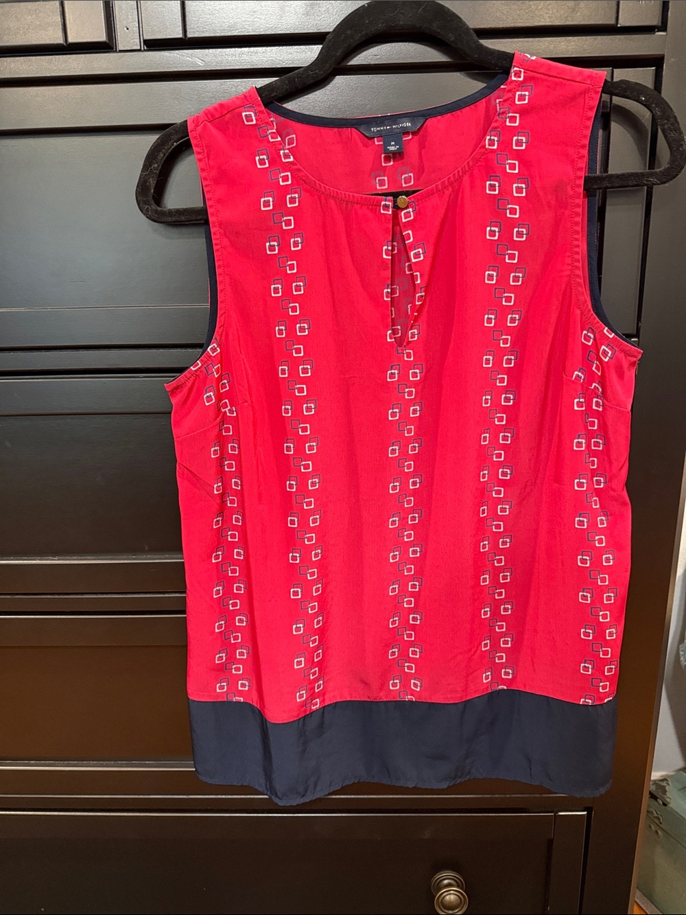 Tommy Hilfiger Red Sleeveless Embroidered Tank with Navy Trim